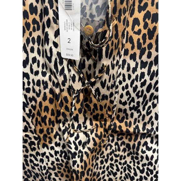Chicos Leopard Print Button-Up Shirt Womens Size 2 Polyester Leopard Long Sleeve - Picture 3 of 9